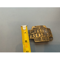 VINTAGE BRASS TONED WHITE FIELD BOSS BELT BUCKLE