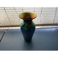 BEAUTIFUL Iridescent Pulled Feather Design Art Glass Vase