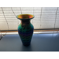 BEAUTIFUL Iridescent Pulled Feather Design Art Glass Vase