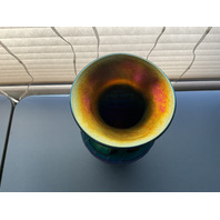 BEAUTIFUL Iridescent Pulled Feather Design Art Glass Vase