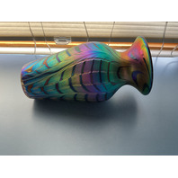 BEAUTIFUL Iridescent Pulled Feather Design Art Glass Vase