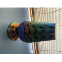BEAUTIFUL Iridescent Pulled Feather Design Art Glass Vase