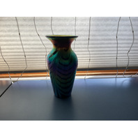 BEAUTIFUL Iridescent Pulled Feather Design Art Glass Vase