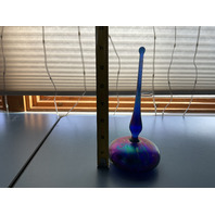 STUNNING Blue Iridescent Signed Perfume Art Glass Bottle 1991 7”H