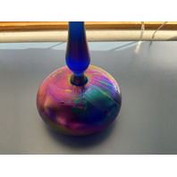 STUNNING Blue Iridescent Signed Perfume Art Glass Bottle 1991 7”H