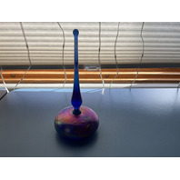 STUNNING Blue Iridescent Signed Perfume Art Glass Bottle 1991 7”H