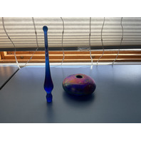 STUNNING Blue Iridescent Signed Perfume Art Glass Bottle 1991 7”H