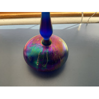 STUNNING Blue Iridescent Signed Perfume Art Glass Bottle 1991 7”H