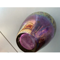 BEAUTIFUL Signed Iridescent Crackle Art Glass Vase 7”H