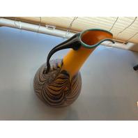 GORGEOUS Signed Art Glass Pitcher Vase 13”H