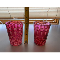 BEAUTIFUL Button and Braids Art Glass Pitcher with 2 Glasses Set