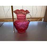 BEAUTIFUL Button and Braids Art Glass Pitcher with 2 Glasses Set
