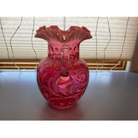 BEAUTIFUL Button and Braids Art Glass Pitcher with 2 Glasses Set