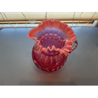 BEAUTIFUL Button and Braids Art Glass Pitcher with 2 Glasses Set