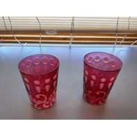 BEAUTIFUL Button and Braids Art Glass Pitcher with 2 Glasses Set