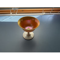 Steuben Calcite and Gold Aurene Iridescent Footed Sherbet Cup and Saucer