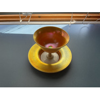 Steuben Calcite and Gold Aurene Iridescent Footed Sherbet Cup and Saucer