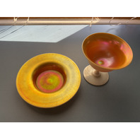 Steuben Calcite and Gold Aurene Iridescent Footed Sherbet Cup and Saucer