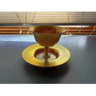 Steuben Calcite and Gold Aurene Iridescent Footed Sherbet Cup and Saucer