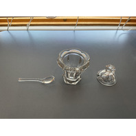 BEAUTIFUL Baccarat Crystal Bretagne Mustard Condiment Jars with Lid and Spoon 4.5"H SET OF 4