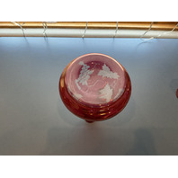 Vintage Ruby Red Etched Grapes Glass Decanter with 2 Glasses