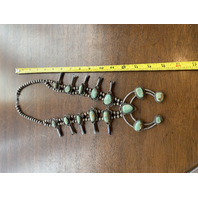 BEAUTIFUL VTG Sterling Silver W/Green Stones Squash Blossom Necklace