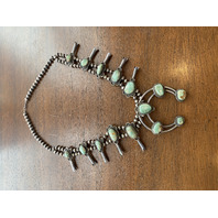 BEAUTIFUL VTG Sterling Silver W/Green Stones Squash Blossom Necklace