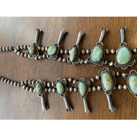 BEAUTIFUL VTG Sterling Silver W/Green Stones Squash Blossom Necklace