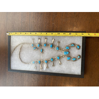 VTG Sterling Silver W/Turquoise NAVAJO Squash Blossom Necklace W/Earrings & CASE