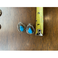 VTG Sterling Silver W/Turquoise NAVAJO Squash Blossom Necklace W/Earrings & CASE