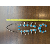 VTG Sterling Silver W/Turquoise NAVAJO Squash Blossom Necklace W/Earrings & CASE