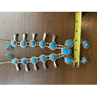 VTG Sterling Silver W/Turquoise NAVAJO Squash Blossom Necklace W/Earrings & CASE