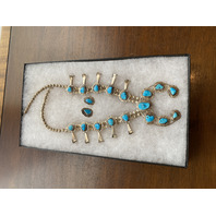 VTG Sterling Silver W/Turquoise NAVAJO Squash Blossom Necklace W/Earrings & CASE