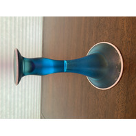 VTG Dugan Mae West Blue Iridescent Stretch Carnival Glass Candle Holder 8.25"H