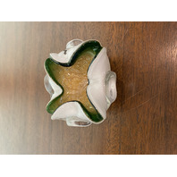 VINTAGE MURANO Green, White & Gold Art Glass Ashtray Bowl W/Flakes 4.5"W