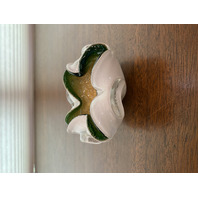 VINTAGE MURANO Green, White & Gold Art Glass Ashtray Bowl W/Flakes 4.5"W