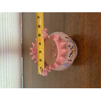 BEAUTIFUL VICTORIAN White/Pink HAND PAINTED Birds Art Glass Ruffled Vase 5"H
