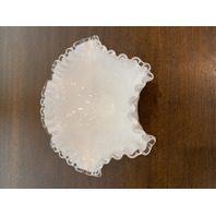 BEAUTIFUL VINTAGE FENTON Milk Glass Silver Crest Ruffled Rim Compote Bowl 8.25"W