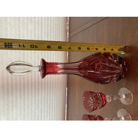 STUNNING VTG NACHTMANN NIERSTEIN Cranberry Cut To Clear Crystal Decanter SET(4)