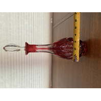 STUNNING VTG NACHTMANN NIERSTEIN Cranberry Cut To Clear Crystal Decanter SET(4)