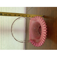 BEAUTIFUL VTG FENTON Cranberry Opalescent Hobnail Ruffled Rim Glass Basket 10"H