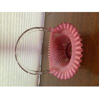 BEAUTIFUL VTG FENTON Cranberry Opalescent Hobnail Ruffled Rim Glass Basket 10"H