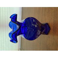STUNNING VTG FENTON Cobalt Blue GOLDEN FLAX Floral PAINTED Vase 9.25"H SIGNED