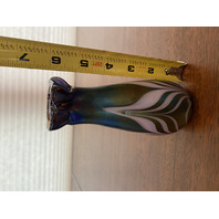 STUNNING RARE VTG TERRY CRIDER Iridescent PULLED FEATHER Bud Vase 6"H SIGNED