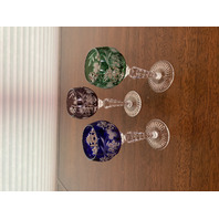 STUNNING SET(3) VTG AJKA MARSALA Multicolored Cut To Clear Cordial Glasses 5"H