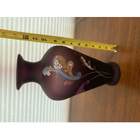 FENTON 2007 Purple Satin PAISLEY MYSTERY LTD ED 513/1500 Vase, COA SIGNED 12.75"