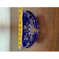 RARE MEISSEN Cobalt Blue Cut To Clear Floral Etched Bowl W/LABEL 8.5" HTF SIGNED