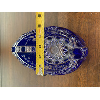 RARE MEISSEN Cobalt Blue Cut To Clear Floral Etched Bowl W/LABEL 8.5" HTF SIGNED