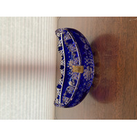RARE MEISSEN Cobalt Blue Cut To Clear Floral Etched Bowl W/LABEL 8.5" HTF SIGNED