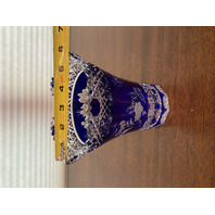RARE VTG MEISSEN Cobalt Blue Cut To Clear Floral Etched Vase 7"H HTF SIGNED